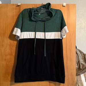 Green and Black Colorblock Hoodie